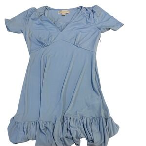 Michael Kors Light Blue V-Neck Ruffle Hem Empire Waist Short Sleeve Dress Small